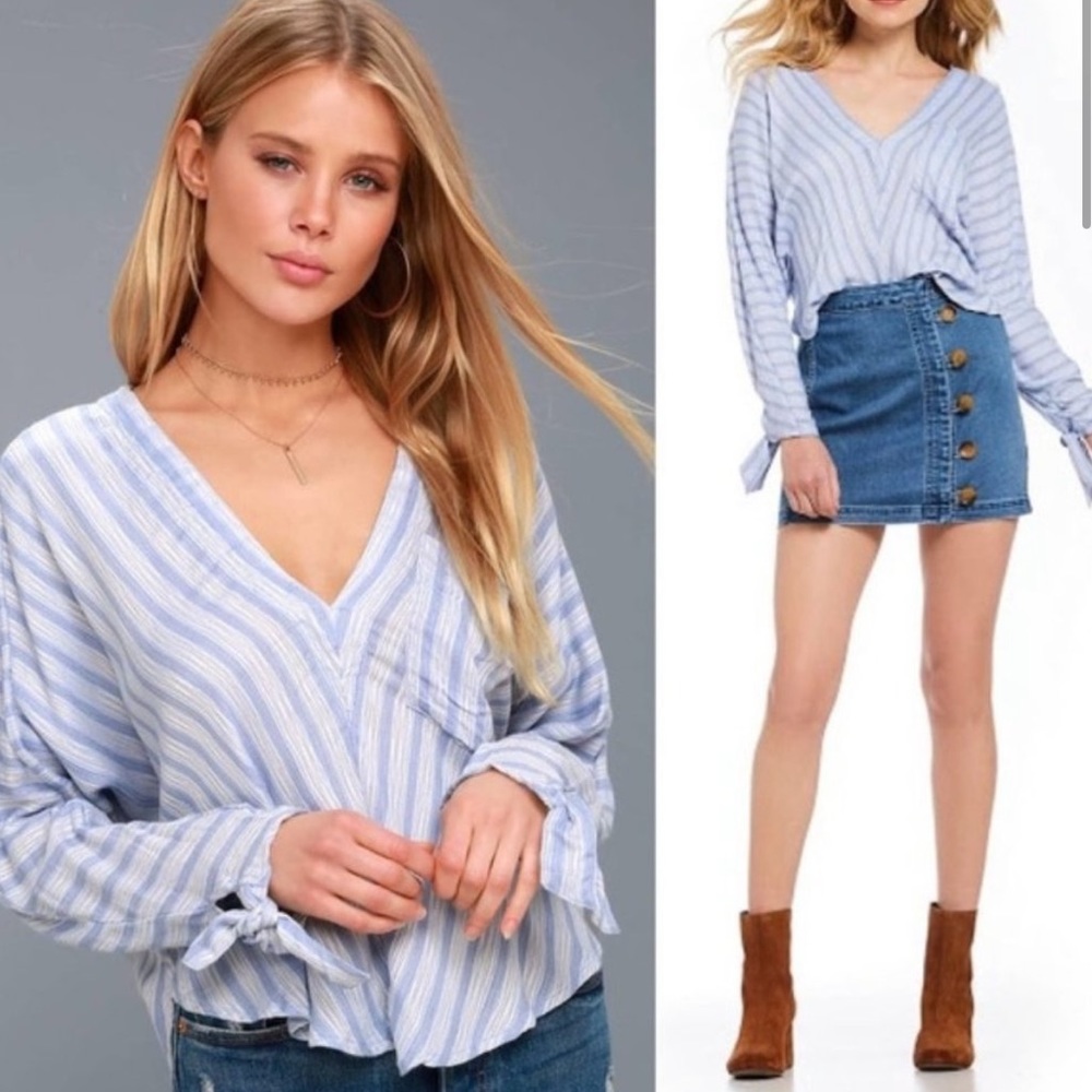 Free People Blue and White Top